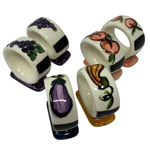 Vintage Vicki Carroll Studio Bon Appetite Pottery Napkin Rings Signed Dated RARE